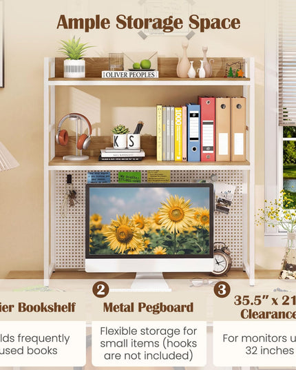 Giantex 2-Tier Desk Hutch Dorm with Pegboard for up to 32" Computer Monitor
