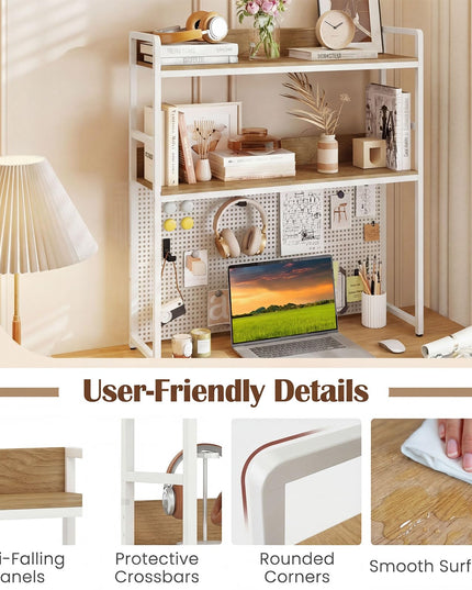 Giantex 2-Tier Desk Hutch Dorm with Pegboard for up to 32" Computer Monitor