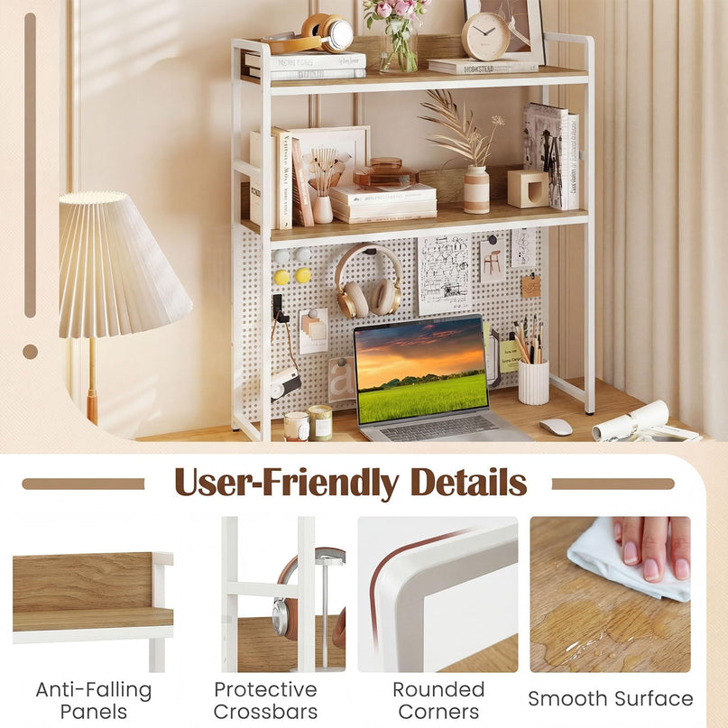 Giantex 2-Tier Desk Hutch Dorm with Pegboard for up to 32" Computer Monitor