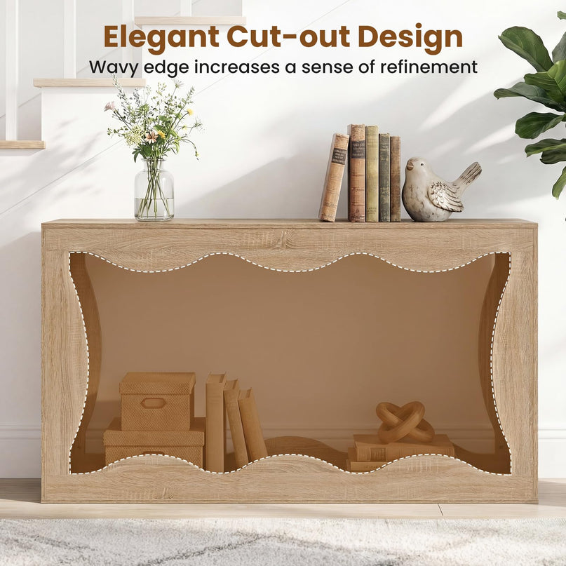 Giantex 63" Farmhouse Console Table 2-Tier Wavy Entryway Table with Built-in Storage Space