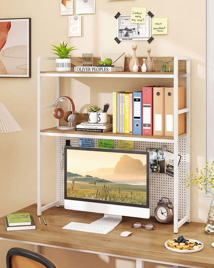 Giantex 2-Tier Desk Hutch Dorm with Pegboard for up to 32" Computer Monitor