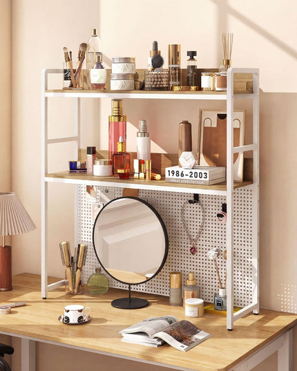 Giantex 2-Tier Desk Hutch Dorm with Pegboard for up to 32" Computer Monitor