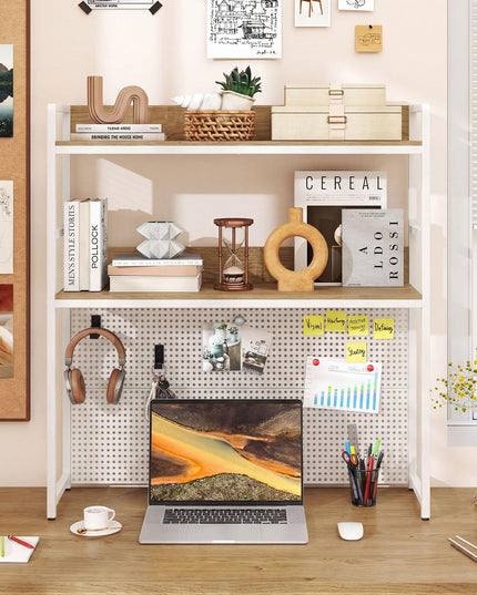 Giantex 2-Tier Desk Hutch Dorm with Pegboard for up to 32" Computer Monitor