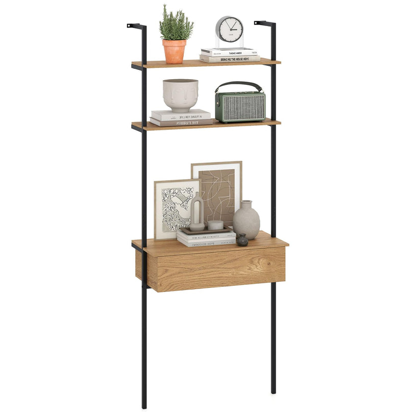 Giantex 4-Tier Ladder Bookshelf with Wall Mounted Storage Shelf for Living Room