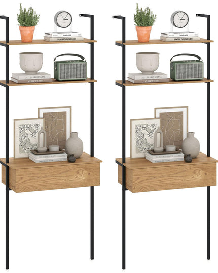 Giantex 4-Tier Ladder Bookshelf with Wall Mounted Storage Shelf for Living Room