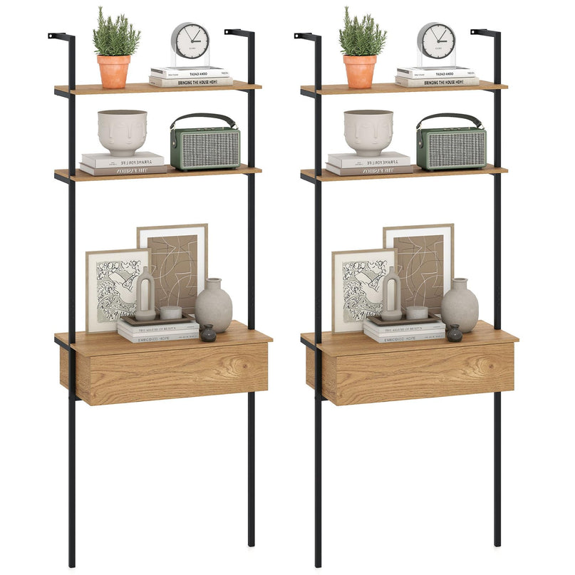 Giantex 4-Tier Ladder Bookshelf with Wall Mounted Storage Shelf for Living Room