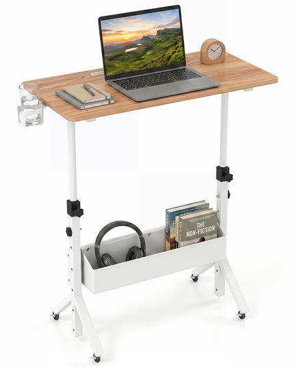 Giantex 31.5" Small Mobile Standing Desk with Storage Basket & Tablet Slot