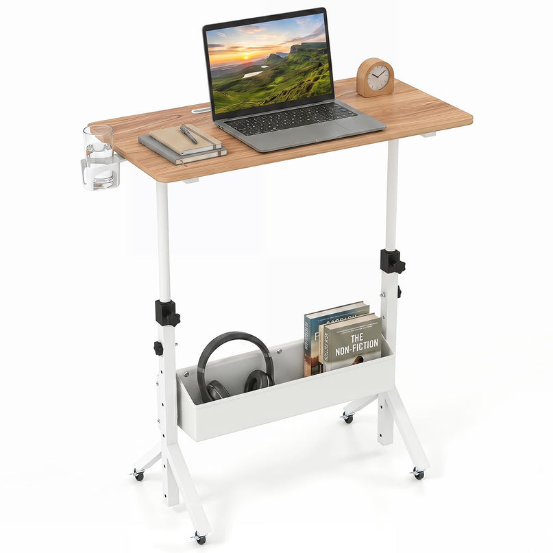 Giantex 31.5" Small Mobile Standing Desk with Storage Basket & Tablet Slot