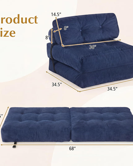 Giantex Folding Sofa Bed with Pillow Corduroy Cover & Fixing Straps