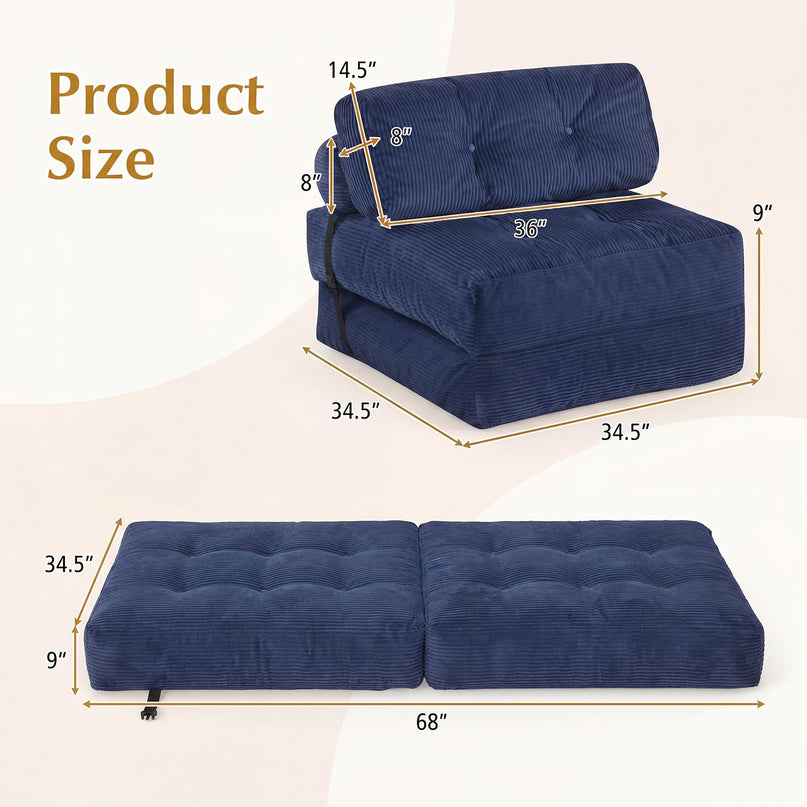 Giantex Folding Sofa Bed with Pillow Corduroy Cover & Fixing Straps