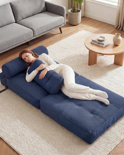 Giantex Folding Sofa Bed with Pillow Corduroy Cover & Fixing Straps