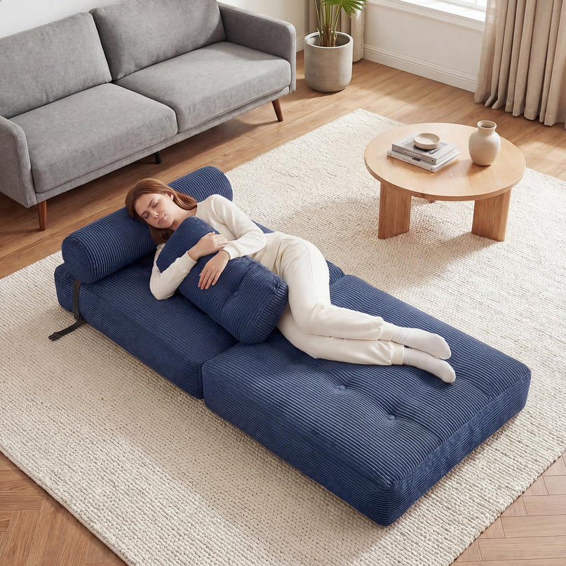 Giantex Folding Sofa Bed with Pillow Corduroy Cover & Fixing Straps