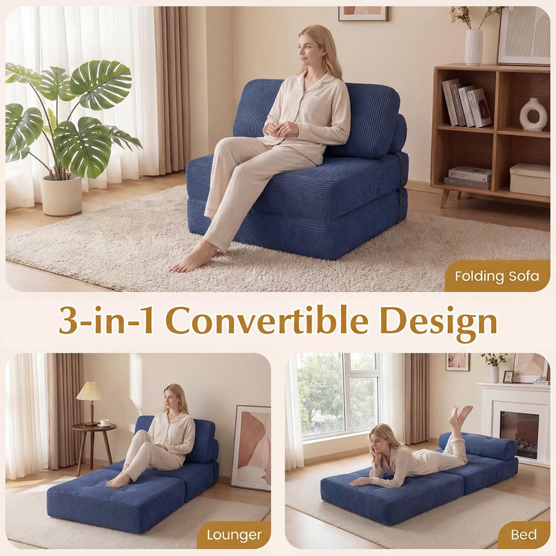 Giantex Folding Sofa Bed with Pillow Corduroy Cover & Fixing Straps