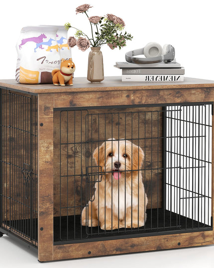 Giantex Dog Crate Furniture with Cushion - 33"/ 39" L Indoor Dog Kennel with Double Doors