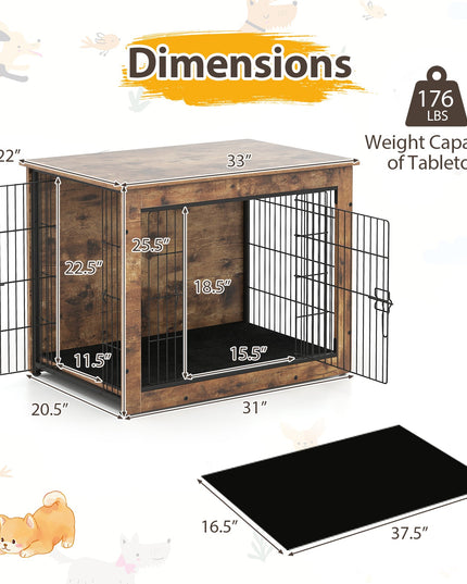Giantex Dog Crate Furniture with Cushion - 33"/ 39" L Indoor Dog Kennel with Double Doors