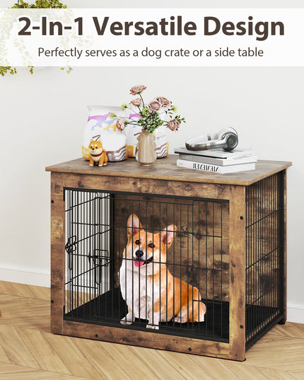 Giantex Dog Crate Furniture with Cushion - 33"/ 39" L Indoor Dog Kennel with Double Doors