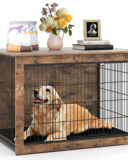 Giantex Dog Crate Furniture with Cushion - 33"/ 39" L Indoor Dog Kennel with Double Doors