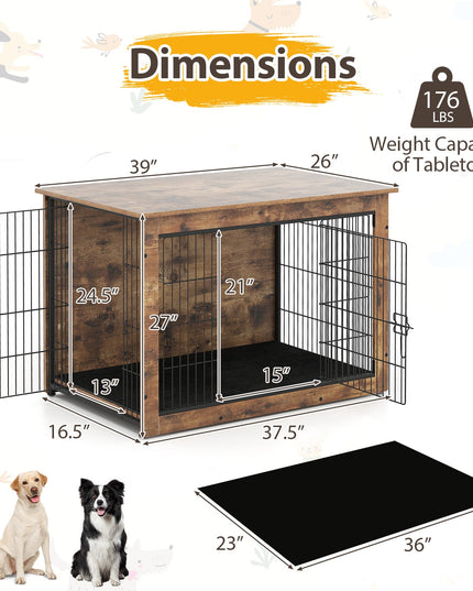 Giantex Dog Crate Furniture with Cushion - 33"/ 39" L Indoor Dog Kennel with Double Doors