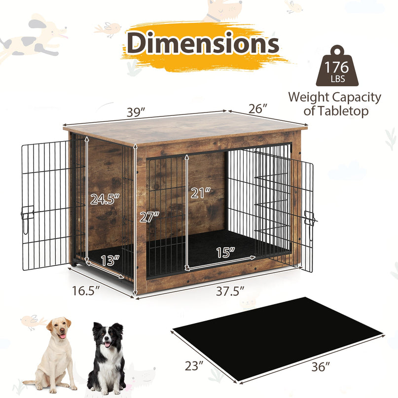 Giantex Dog Crate Furniture with Cushion - 33"/ 39" L Indoor Dog Kennel with Double Doors