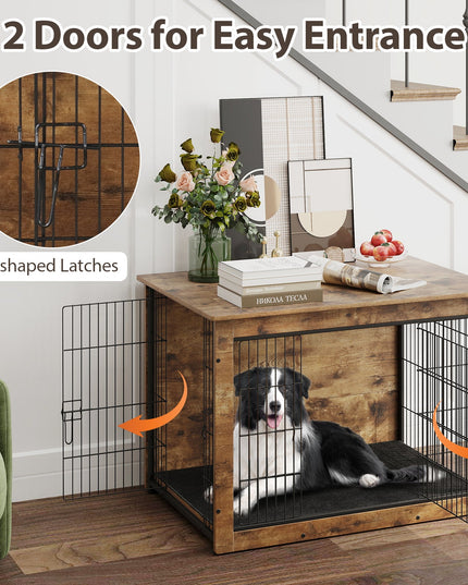 Giantex Dog Crate Furniture with Cushion - 33"/ 39" L Indoor Dog Kennel with Double Doors