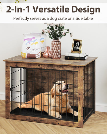 Giantex Dog Crate Furniture with Cushion - 33"/ 39" L Indoor Dog Kennel with Double Doors