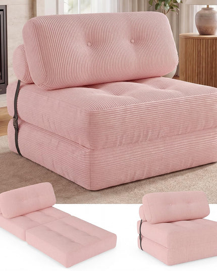 Giantex Folding Sofa Bed with Pillow Corduroy Cover & Fixing Straps