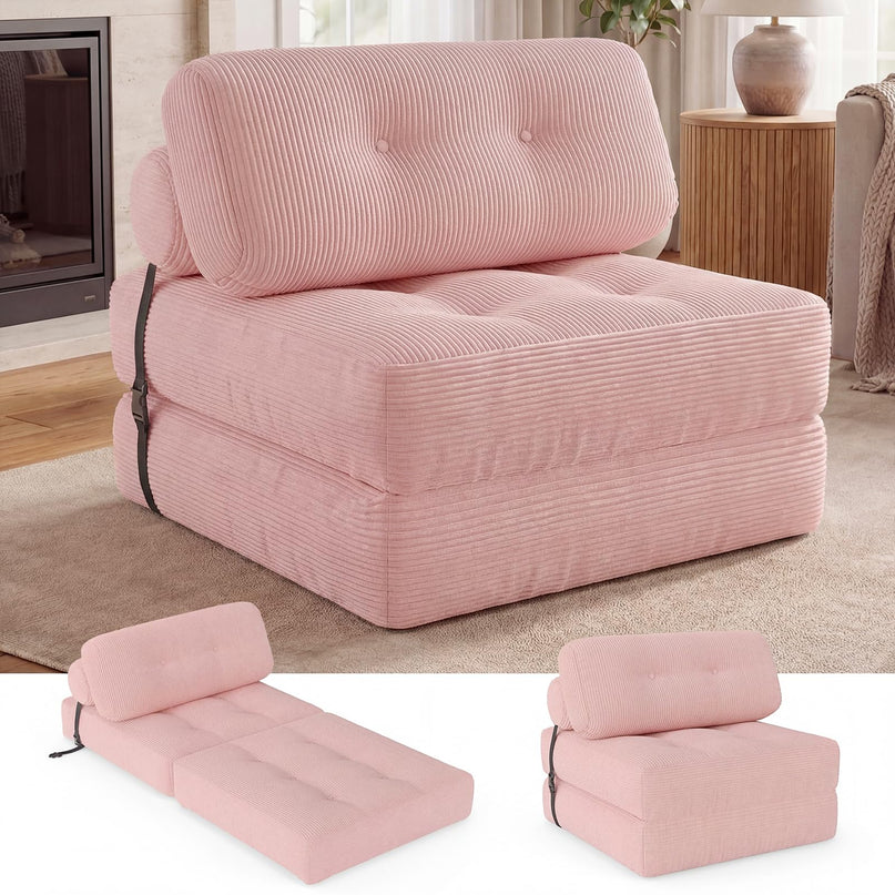 Giantex Folding Sofa Bed with Pillow Corduroy Cover & Fixing Straps