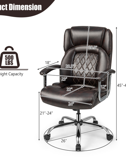 500 LBS Leather Office Chair, Height Adjustable Big and Tall Executive Chair