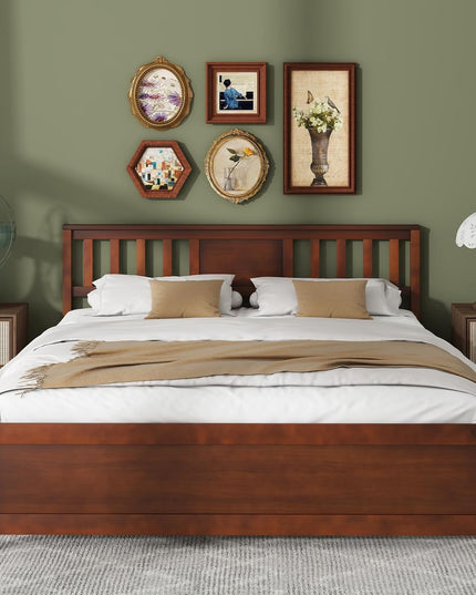 Giantex Solid Wood Platform Bed Frame, Mid Century Full Bed Frame with Headboard