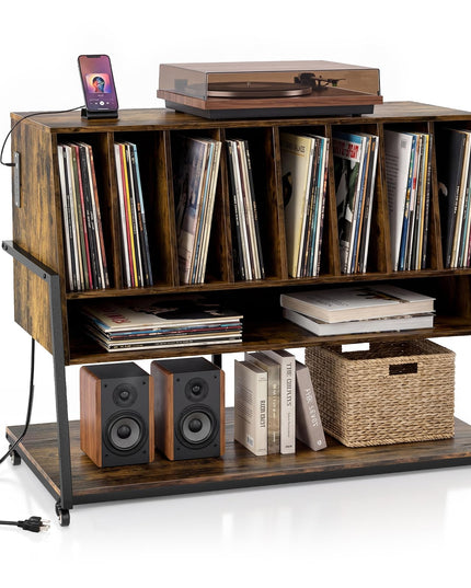 Giantex Large Record Player Stand with Charging Station