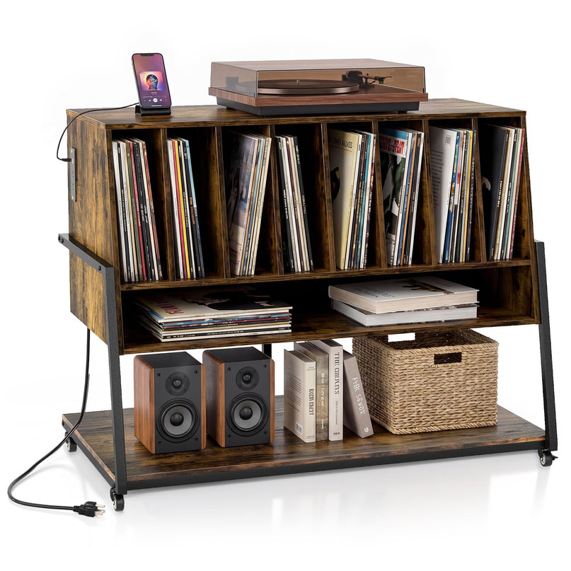 Giantex Large Record Player Stand with Charging Station