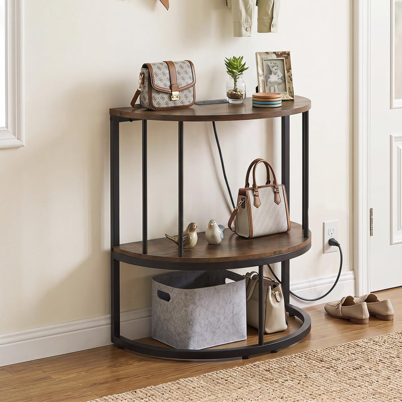 Giantex Half Moon Console Table with Outlets Entry Table for Hallway and Living Room