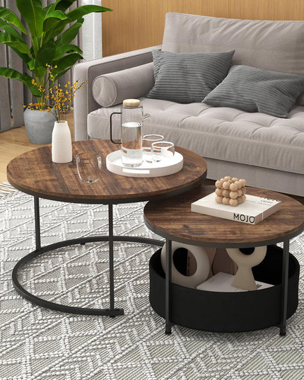 Giantex Nesting Table Set of 2 Small Wood Nesting Tables for Living Room Bedroom