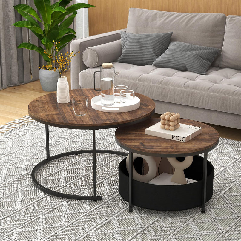 Giantex Nesting Table Set of 2 Small Wood Nesting Tables for Living Room Bedroom