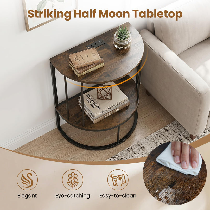 Giantex Half Moon Console Table with Outlets Entry Table for Hallway and Living Room