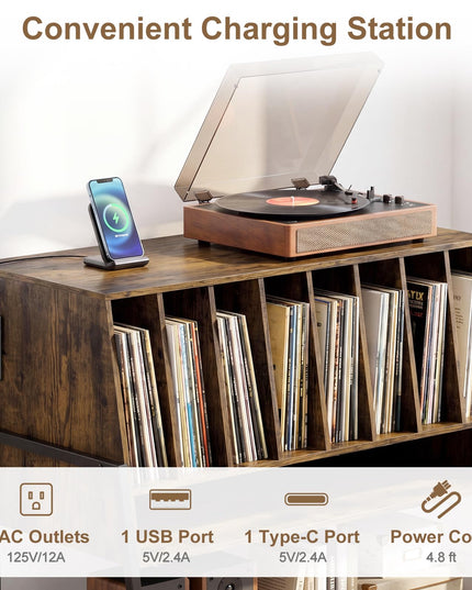 Giantex Large Record Player Stand with Charging Station