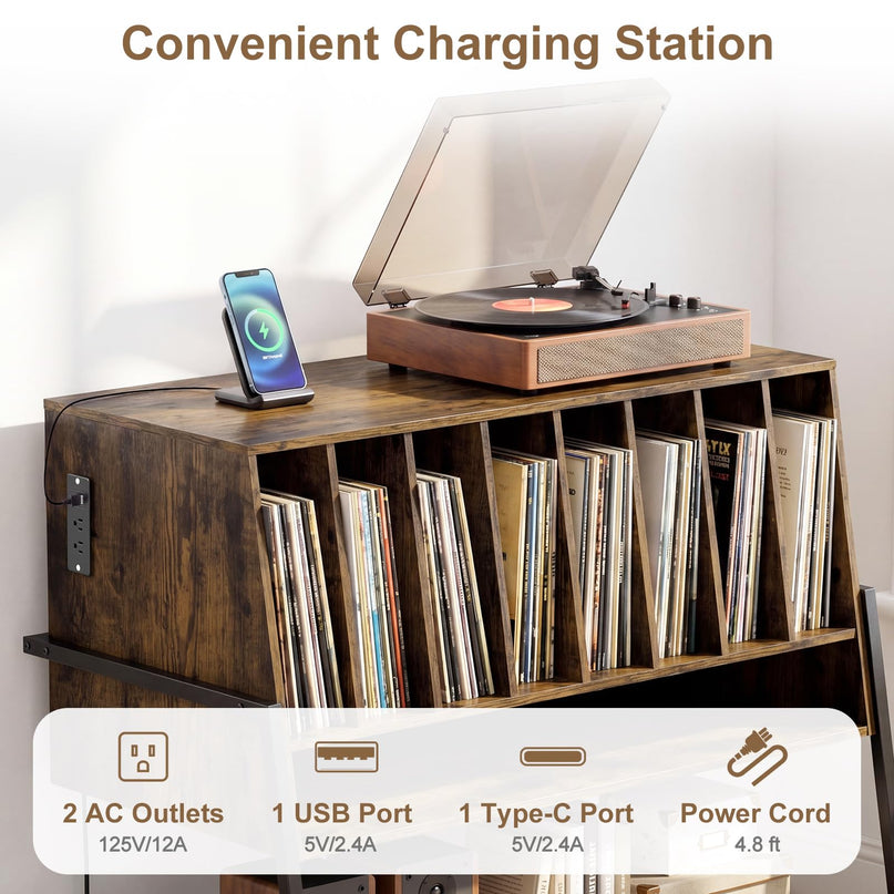 Giantex Large Record Player Stand with Charging Station