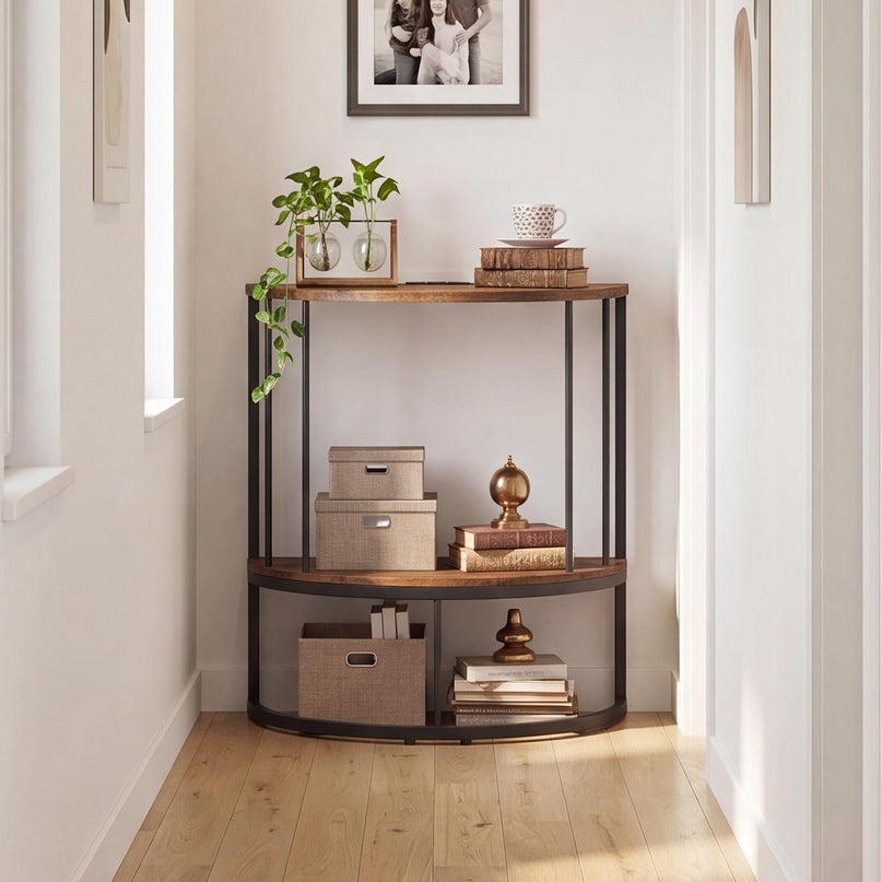 Giantex Half Moon Console Table with Outlets Entry Table for Hallway and Living Room