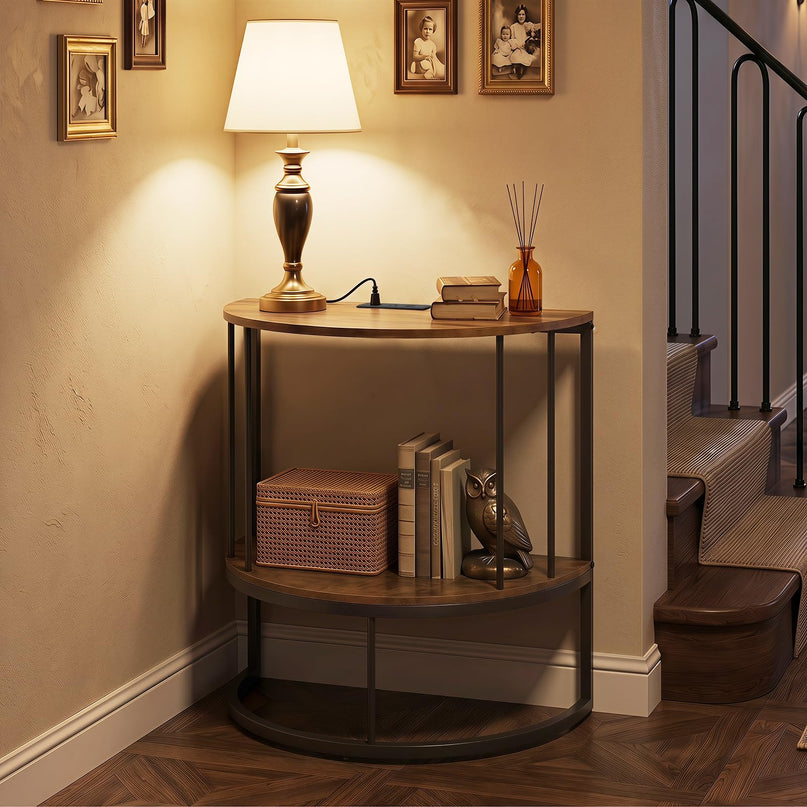 Giantex Half Moon Console Table with Outlets Entry Table for Hallway and Living Room