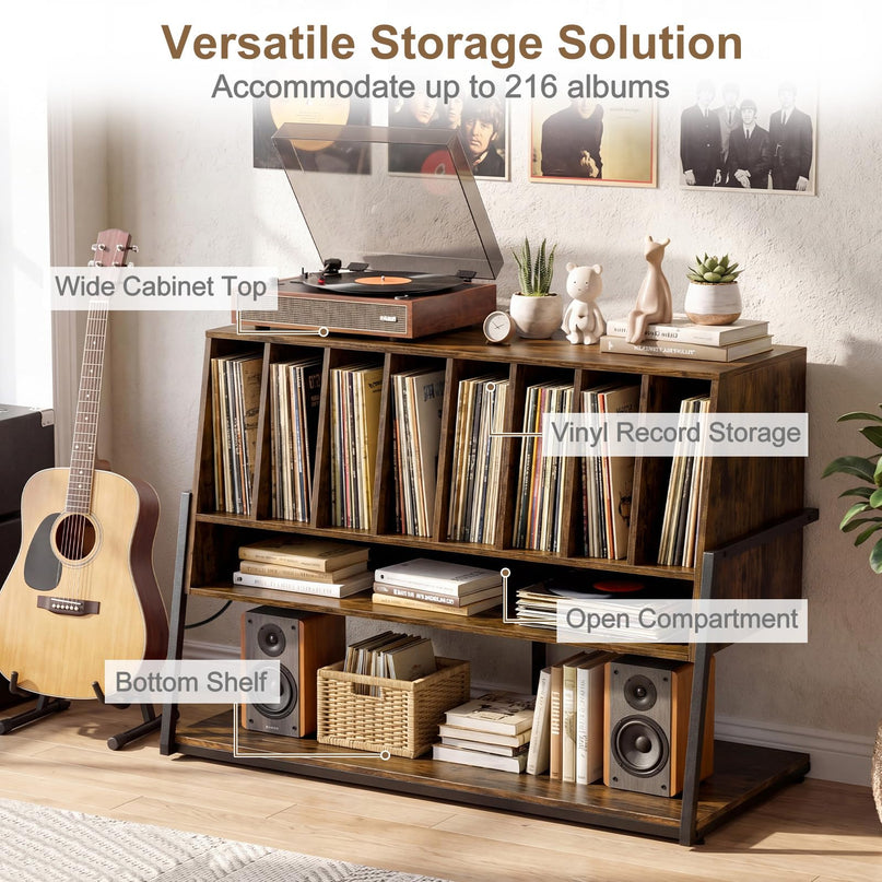 Giantex Large Record Player Stand with Charging Station