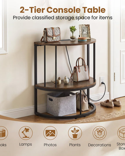 Giantex Half Moon Console Table with Outlets Entry Table for Hallway and Living Room