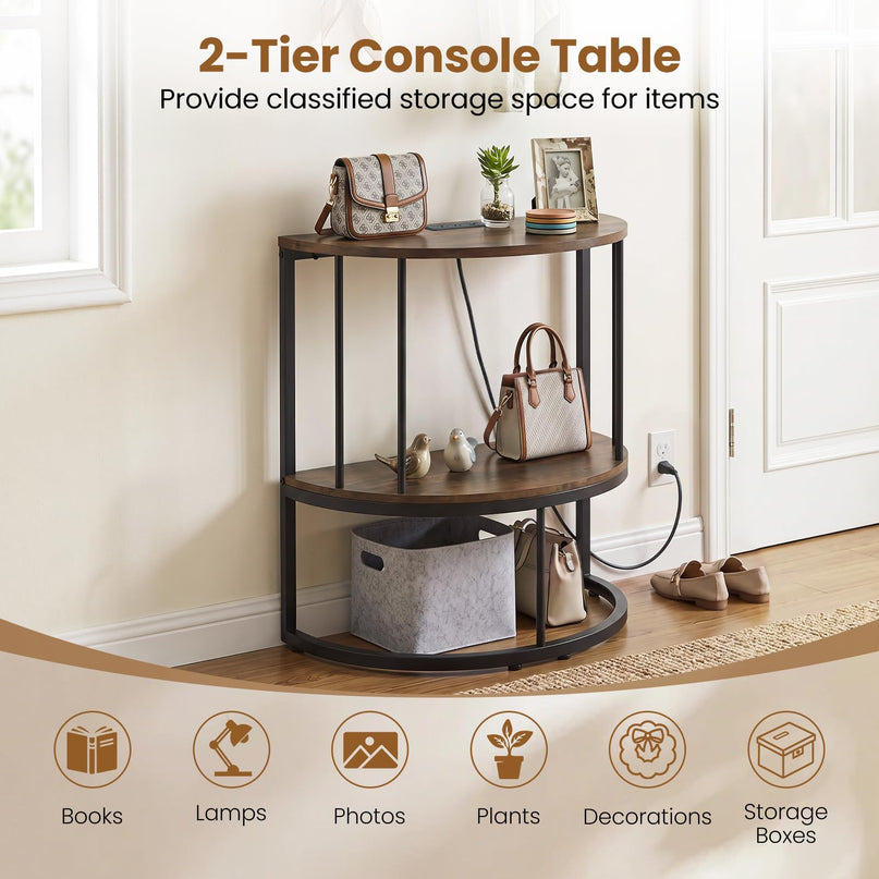 Giantex Half Moon Console Table with Outlets Entry Table for Hallway and Living Room
