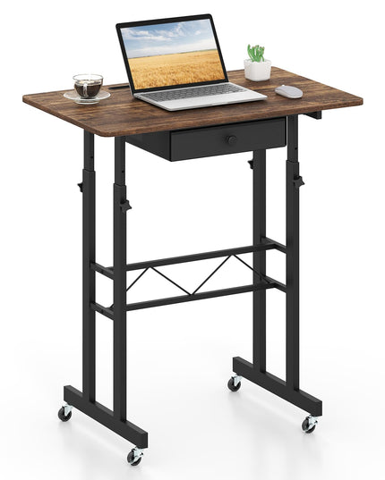 Giantex 31.5" Height Adjustable Mobile Small Standing Desk with Drawer & Wheels