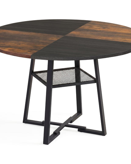 Table à manger ronde Giantex 47,5" pour 4 à 6 personnes avec étagère de rangement et pied en métal