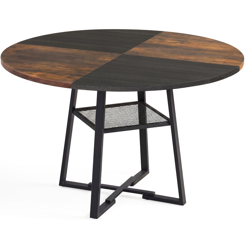 Table à manger ronde Giantex 47,5" pour 4 à 6 personnes avec étagère de rangement et pied en métal