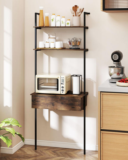 Giantex 4-Tier Ladder Bookshelf with Wall Mounted Storage Shelf for Living Room