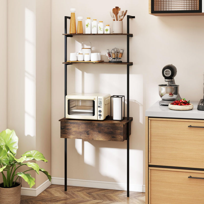 Giantex 4-Tier Ladder Bookshelf with Wall Mounted Storage Shelf for Living Room
