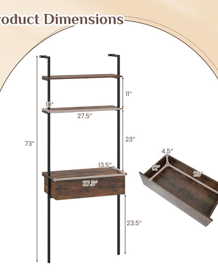 Giantex 4-Tier Ladder Bookshelf with Wall Mounted Storage Shelf for Living Room