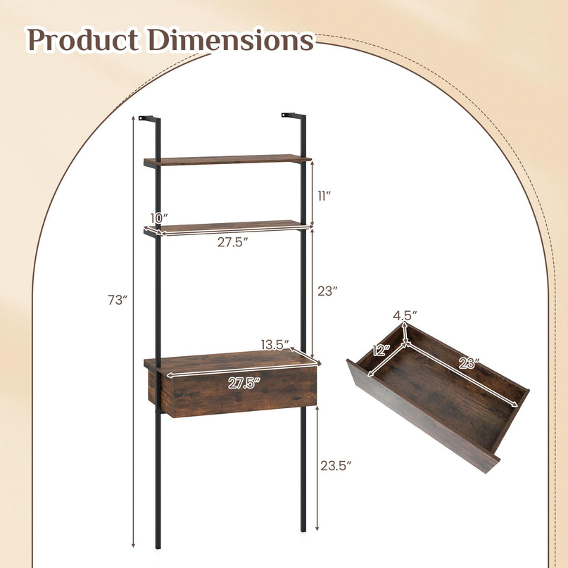 Giantex 4-Tier Ladder Bookshelf with Wall Mounted Storage Shelf for Living Room