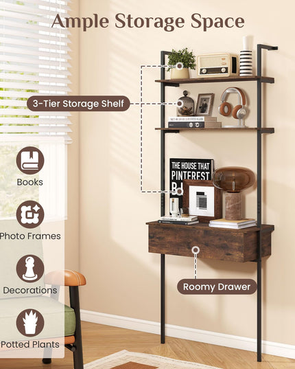 Giantex 4-Tier Ladder Bookshelf with Wall Mounted Storage Shelf for Living Room